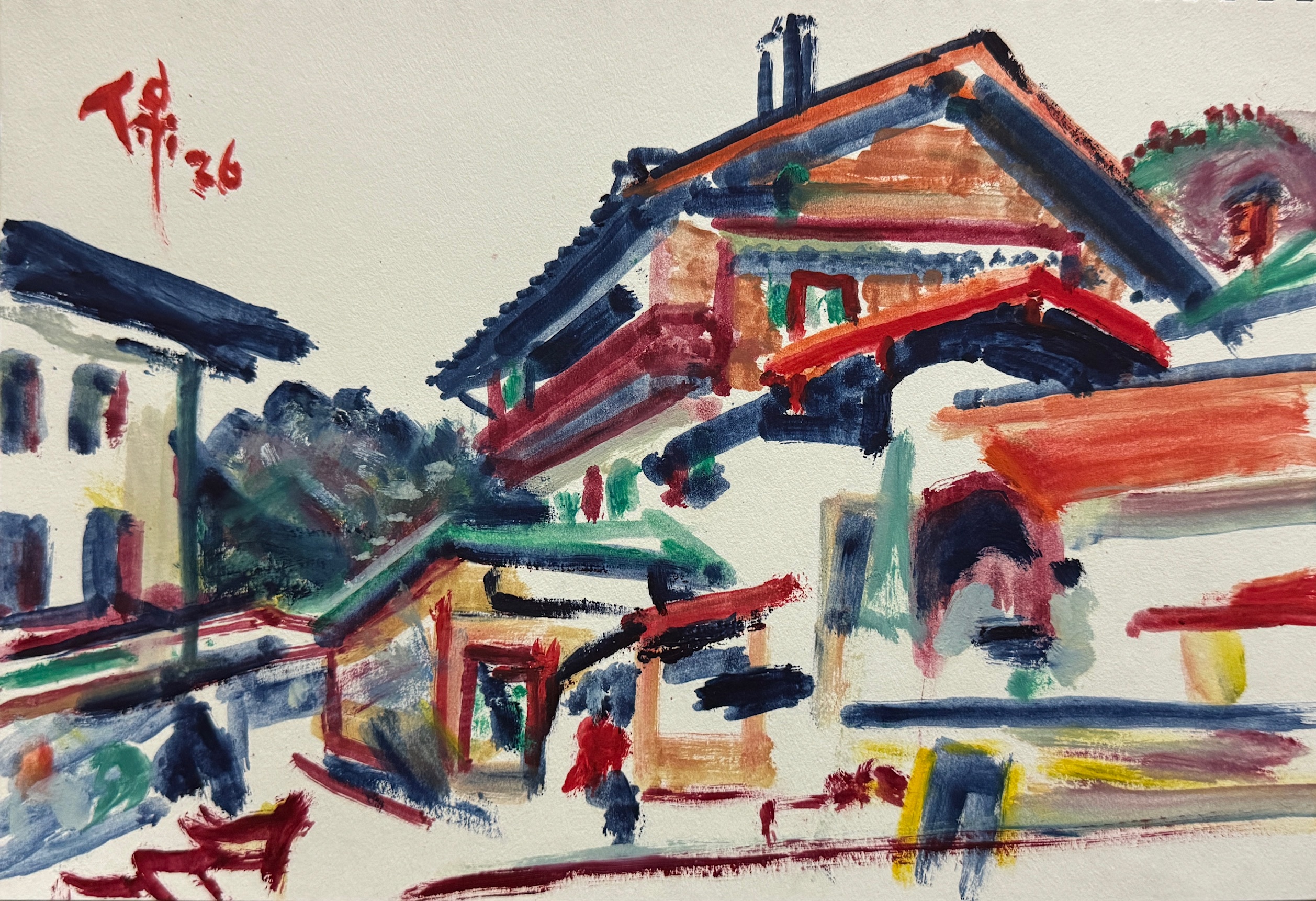 吳美保創作的油畫作品「德郊一景」